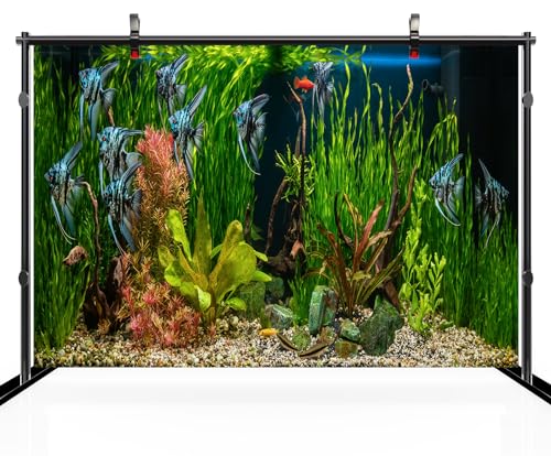 12x8ft Fish Tank Backdrop Aquarium Underwater Grass Leaves Aquatic Plant River Stone Bed Lake Fish Background Diving Holiday Fishing Party Decoration Photo Props Wallpaper - size: 12x8FT