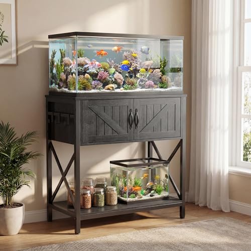 Petrova 20-29 Gallon Fish Tank Stand, Metal Double Aquarium Stand with Storage Cabinet, Heavy Duty 31.5" L* 16.54" W Tabletop, 330LBS Capacity, Grey - color: Dark Grey, size: 31.5" L x 16.5" W x 31.5"H