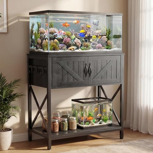 Petrova 20-29 Gallon Fish Tank Stand, Metal Double Aquarium Stand with Storage Cabinet, Heavy Duty 31.5" L* 16.54" W Tabletop, 330LBS Capacity, Grey - color: Grey, size: 31.5" L x 16.5" W x 31.5"H
