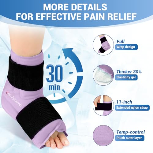 Comfytemp Ankle Foot Ice Pack Wrap for Plantar Fasciitis Relief, Ankles Brace for Sprain, Heel Spur, Swelling, Achilles Tendonitis, Cold Bag for Injuries Reusable, Hot Cold Compress, 1 Pack (Purple) - size: Purple Large(1 Pack)