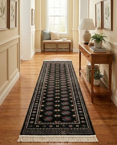Rugs.com - Bokhara Rug – 12 Ft Runner Dark Green Easy-Clean Stain-Resistant Runner Rug – Perfect for Hallways, Entryways, and High-Traffic Indoor Areas - color: Dark Green, size: 2'7" x 12' (Runner)
