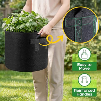 Songrey 10-Pack 5 Gallon Grow Bags | Thickened Nonwoven Fabric Pots, Outdoor Heavy Duty Garden Planters, Potato Grow Bags with Handles - color: Black, size: 5 Gallons