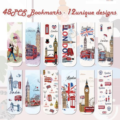 Wxiben London Magnetic Bookmark Gifts - 48PCS British Magnetic Bookmarks UK England Travel Book Marks Magnets Page Marker Clip for Women Travel Students Teacher Reading London Lover Souvenirs Gift - style: London