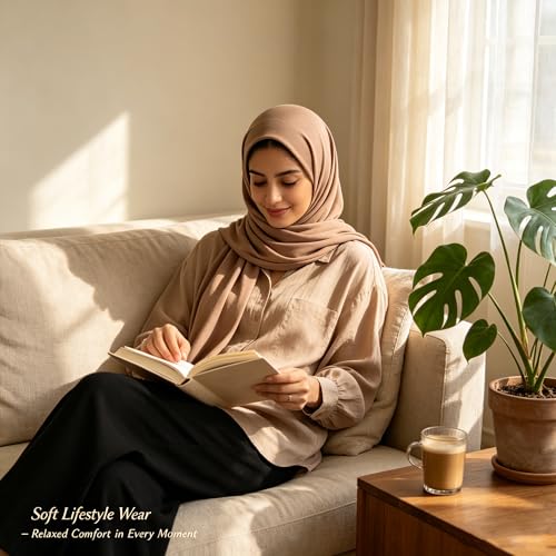 Jersey Hijab Scarf for Women,Lightweight Muslim Turban Head Scarf Modal Feel Hijab Coverings for Prayer with Clip - color: Khaki