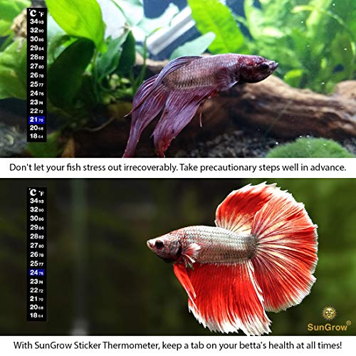 SunGrow Betta Fish Tank Thermometer Stick On, Aquarium Temperature Sticker Strip, 5.2 x 0.7 Inches, Green & Blue Temperature Indicator, Amphibian and Reptile Thermometer Sticker, Black, 1 Pc - size: 1 Pc Thermometers