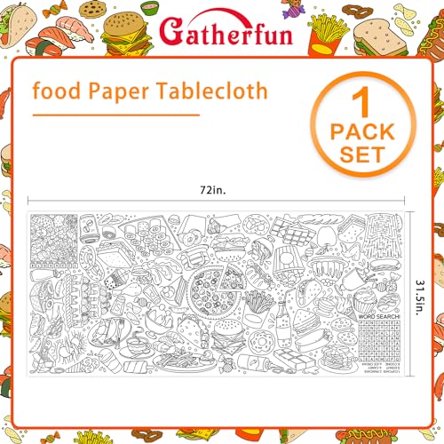 Gatherfun Giant Kids 컬러링 포스터 | 80.9 x 182.9cm(31.5 x 72인치), 교실, 생일 및 이벤트를 위한 재미있는 음식 테마 활동 | 벽 장식 또는 테이블 커버로 다용도 - style: 음식 섭취