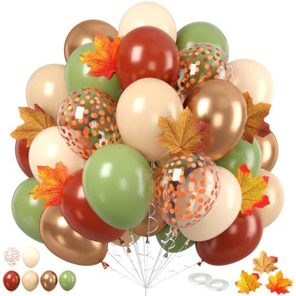 Paready Fall Balloons, 60 Pcs Sage Green Brown for Thanksgiving Party - color: Green Brown