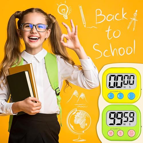 ZILLEEN Classroom Timer for Kids Teachers 2 Pack Digital Timers, Green & Yellow - color: Green & Yellow