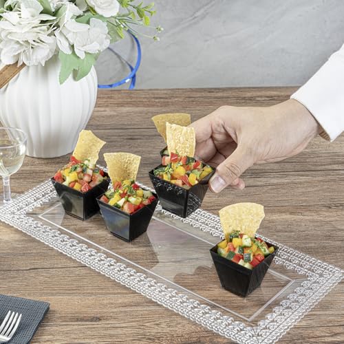 Restaurantware 2-OZ Mini Kova Dessert Tumbler Cup - Elegant Square Black Plastic Cups: Perfect for Serving Desserts and Snack Samples - Disposable and Eco-Friendly - 100-CT - color: Black, size: 2 oz