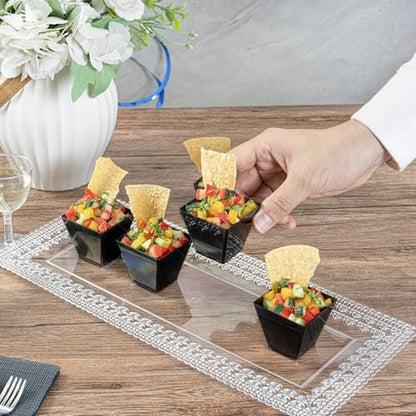 Restaurantware 2-OZ Mini Kova Dessert Tumbler Cup - Elegant Square Black Plastic Cups: Perfect for Serving Desserts and Snack Samples - Disposable and Eco-Friendly - 100-CT - color: Black, size: 2 oz