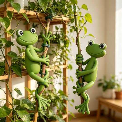 1 Piece Flexible Green Frog Silicone Plant Support,Soft Bendable Silicone Plant Holder,Animal-Shaped Stabilizer for Home & Office Decor