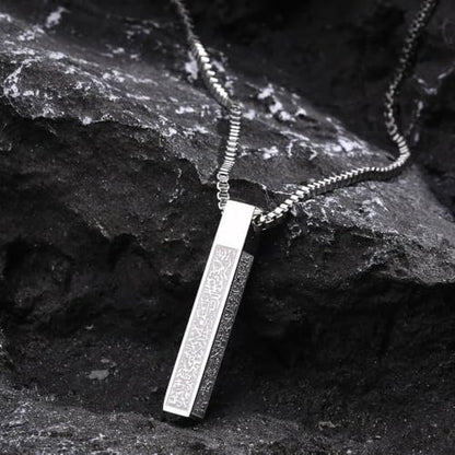 Ayatul Kursi Vertical Pendant Necklace Stainless Steel 3D Bar Allah Necklace for Men Women Islamic Quran Prayer Talisman Islamic Jewelry Islam Eid Ramadan Gift - color: Silver 3D bar necklace