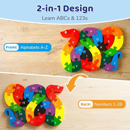 LovesTown Wooden Alphabet & Numbers Puzzle - size: Medium, style: Snake