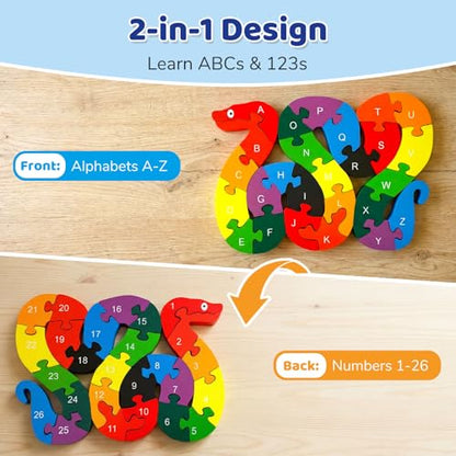 LovesTown Wooden Alphabet & Numbers Puzzle - size: Medium, style: Snake
