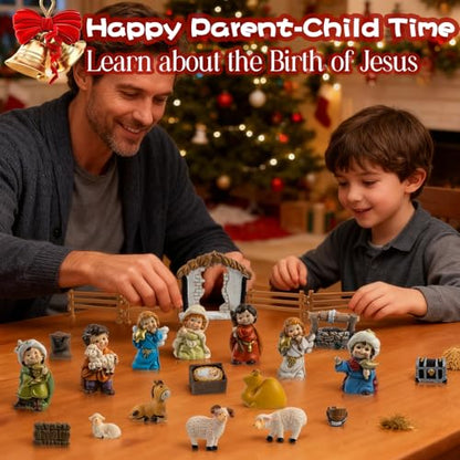 Nativity Advent Calendar 2026, 24pcs Resin Nativity Scene Figurines Set for Men Women Christmas Advent Countdown Calendar Christian Religious Gifts for Kids - color: Yellow