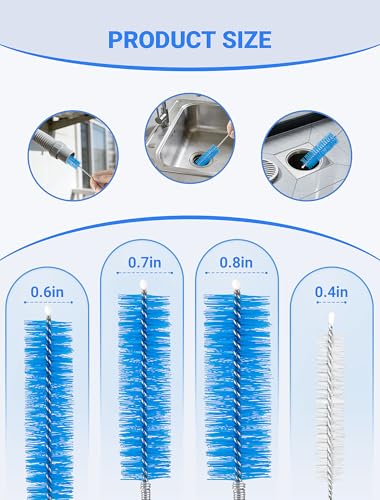Drain Cleaning Brush, 66 Inch Flexible Pipe Cleaner, 3 Straw Brush | 66 Inch Long Reach, Double Ended Nylon Bristles, Flexible Pipe Cleaning, Removes Hair & Debris, Includes 3 Straw Brushes - size: mini clean brush