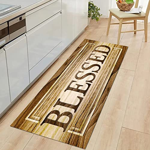 JUST BREATHE Rustic Wood Runner Rug Blessed Signs for Christian Pray Christmas Decor Area Rugs Farmhouse Brown Living Room Non Slip Kitchen Mat Bath Carpet Runner for Hallway Laundry 60"x24"