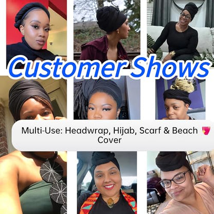 Harewom Head Wraps for Black Women, 71" Long Soft African Turban Hair Scarf - color: 1 Pcs- Black