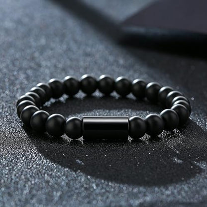 Religious Cross Symbol | Christian Ichthy | Yin Yang Tai Chi 8mm Natural Stone Bead & Cylinder Stainless Steel ID Stretch Bracelet for Men Women - style: Shoushan Stone-Islamic Allah