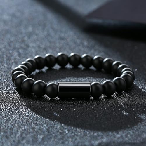 Religious Cross Symbol | Christian Ichthy | Yin Yang Tai Chi 8mm Natural Stone Bead & Cylinder Stainless Steel ID Stretch Bracelet for Men Women - style: Tiger's Eye-Islamic Allah