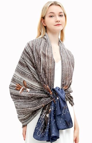 Women Silk Scarves Long Satin Lightweight Outdoor Shawl Wraps Printed Head Scarf 70''X35'' - color: 106-blue