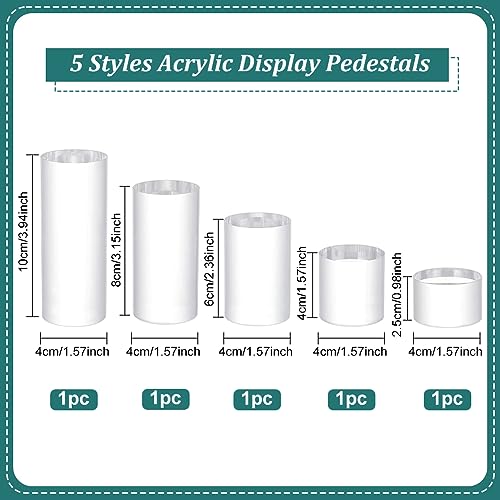 BENECREAT 5Pcs Clear Acrylic Display Block 1/1.6/2.4/3.2/4 Inch Round Cylinder Solid Display Pedestal Stand for Jewelry Gem Display Pop Figures Cosmetic Showing - color: Clear Round