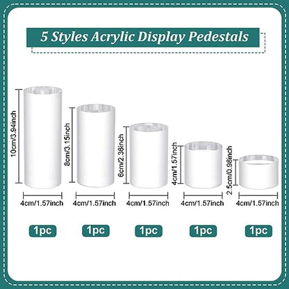 BENECREAT 5Pcs Clear Acrylic Display Block 1/1.6/2.4/3.2/4 Inch Round Cylinder Solid Display Pedestal Stand for Jewelry Gem Display Pop Figures Cosmetic Showing - color: Clear Round