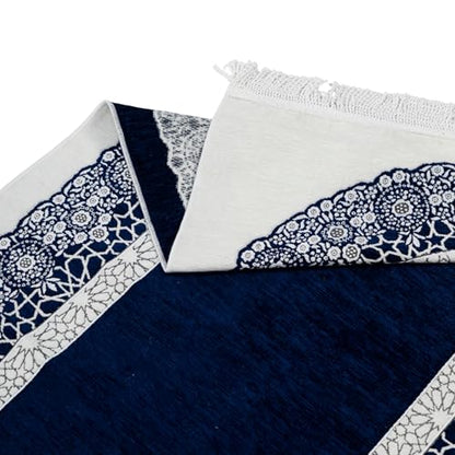 Premium Velvet Islamic Prayer Rug – Classic Mihrab Design | Soft, Elegant & Travel-Friendly (Navy) - color: Navy