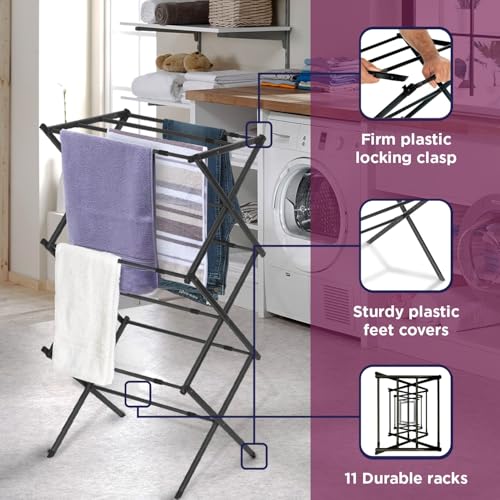 Black+Decker 3 Tier Expandable Collapsing Foldable Laundry Rack for Air Drying Clothing, Space Saving Heavy Duty Lightweight Metal Drying Rack, Black - color: Black