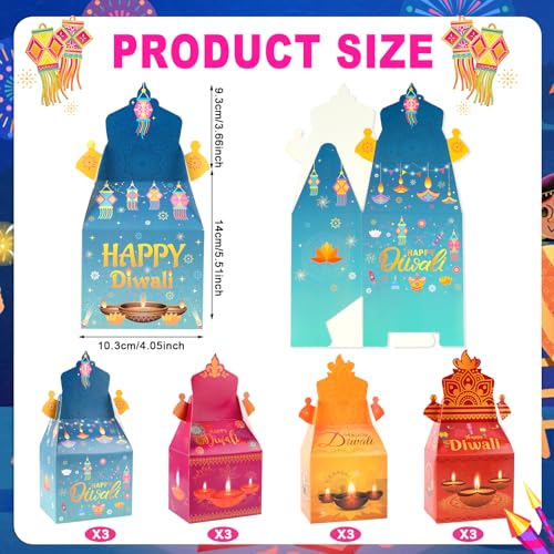 HOWAF 12 PCS Happy Diwali Candy Boxes - Diwali Party Decoration Gift Boxes - Festival of Lights Treat Boxes - Diya Goodie Boxes for Indian Deepavali Party Supplies Favor