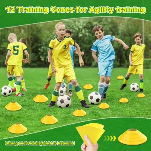 Soccer Goal 12×6 ft /16×7 ft Portable Soccer Goals Net for Backyard | Quick Setup Training Equipment, with Carry Bag, 4 Ground Nails, 12 Training Cones - color: 12×6FT Yellow
