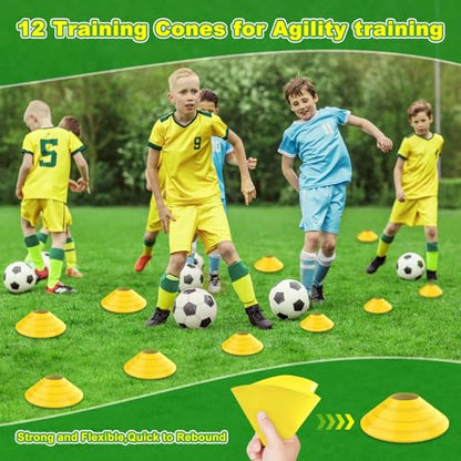Soccer Goal 12×6 ft /16×7 ft Portable Soccer Goals Net for Backyard | Quick Setup Training Equipment, with Carry Bag, 4 Ground Nails, 12 Training Cones - color: 12×6FT Yellow
