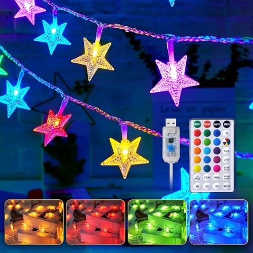 Minetom USB 스타 스트링 조명 - 11.9m(38피트) 100가지 LED 색상 변경 별 요정 조명, 리모컨 및 타이머 포함, 16가지 단일 색상 및 7가지 모드 별이 빛나는 조명, 침실 기숙사 텐트 침대 파티오 크리스마스 파티 실내용 - size: 39 FT