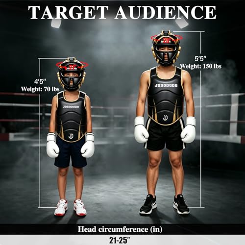 Boxing Sparring Gear Set for Youth - Headgear & Body Protector - color: BLACK+GOLD