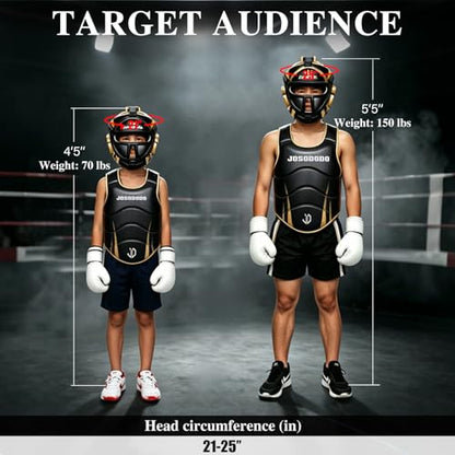 Boxing Sparring Gear Set for Youth - Headgear & Body Protector - color: BLACK+GOLD