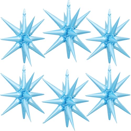라이트 블루 별 풍선 6개, 55.9cm(22인치) 레드 스타버스트 풍선 스타 포일 마일라 풍선 생일 파티 결혼식 크리스마스 기념일 졸업 장식 - color: 라이트 블루