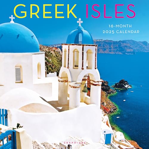 Graphique 2025 Greek Isles Wall Calendar | 12” x 12” | Thick Paper | Home & Office Organizer | Large Monthly Grid | 3 Languages & Marked Holidays | 4 Month Preview Page for 2026 - color: Greek Isles, style: NEW 2025