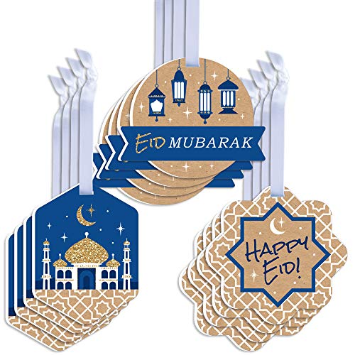 Big Dot of Happiness Ramadan - Assorted Hanging Eid Mubarak Party Favor Tags - Gift Tag Toppers - Set of 12
