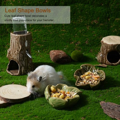 2 Pack Ceramic Hamster Food Bowl Anti-Tip Chew-Proof Water Dish | Leaf Shape Bowl Easy to Clean & Heavy Duty Feeding Drinking Guinea Pig Bowl for Syrian Gerbil Mouse Chinchilla Hedgehog