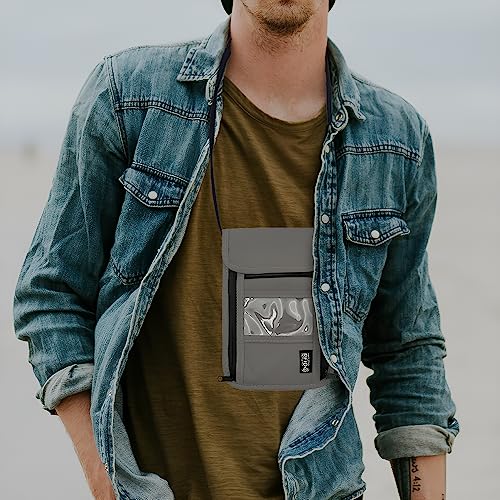 Travel Neck Wallet with RFID Blocking – Passport Holder Organizer Neck Pouch – Portable Easy to Conceal Travel Pouch (PVC Gray) - color: PVC Gray