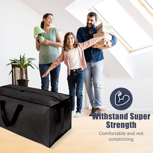 HOMESURE 12 Pack Large Strong Moving Bags with Zippers & Carrying Handles - Water-Resistant - Heavy Duty Storage Tote for Space Saving Moving Storage, Fold Flat, Alternative to Moving Box (Black)