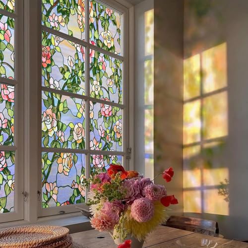 Window Privacy Film, 3D Stained Glass Window Film, 23.6x35.4in | Decorative Window Privacy Film for Bathroom, Front Door, Home, Sun Blocking Heat Control, Static Cling, Beast Rose - color: Beast Rose, size: 23.6inch x 35.4inch