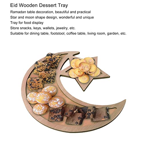 Ramadan Serving Tray, Wooden Moon and Star Shaped Dessert Trays Pastry Display Holder Fruit Storage Tableware Decoration Ornament