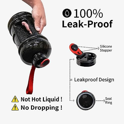 TOOFEEL 2.2 Liter Gym Water Bottle - 100% Leak Proof Big Sports Water Bottle Larger than 74 oz Water Bottle with Visible Volume for Drinking (74oz Transparent Black) - color: Transparent Black, style: 74 oz water bottle