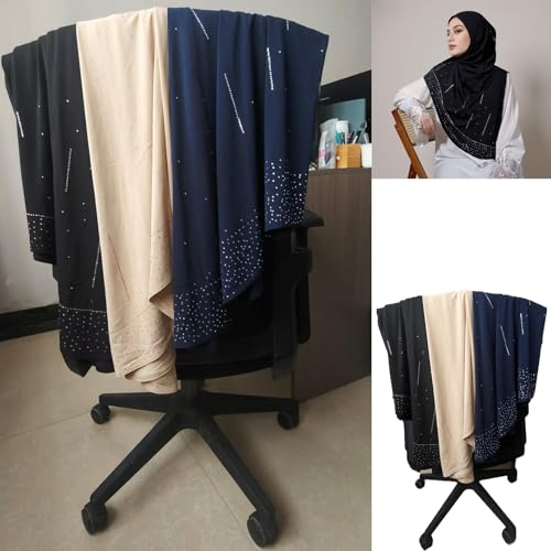 Ready To Wear Instant Hijab for Women Girls Muslim Slip-On Khimar Hijab Scarf Rhinestone Hijabs Islamic Abaya Turban - color: Black