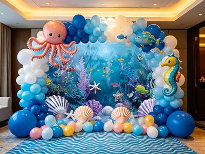 Under the Sea Backdrop Summer Tropical Fish Coral Ocean Underwater World Photography Background Ocean Aquarium Themed Baby Shower Birthday Party Banner Decorations Photo Booth Props 7x5FT - size: 7x5FT