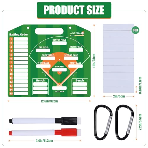 AOLEBA Baseball Lineup Board for Dugout,Dry Erase Magnetic Metal Baseball Clipboard for Coaches - style: Horizontal - Green