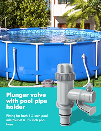 【Patented】 Plunger Valve for Above Ground Swimming Pool, Pool Replacement Parts with On-Off Valve, Pool Hose Adapter and Pool Pipe Holder, Pool Pump Parts, Above Ground Pool Accessories - style: Round Top 1 PACK
