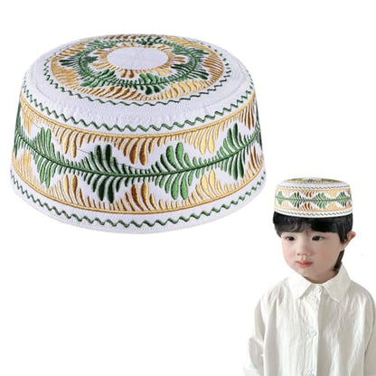 Kids Boys Muslim Prayer Kufi Hat Islamic Prayer Cap Embroidered Prayer Headwear Cap Praying Skull Cap Topi Ramadan Eid Hat - color: Yellow-small