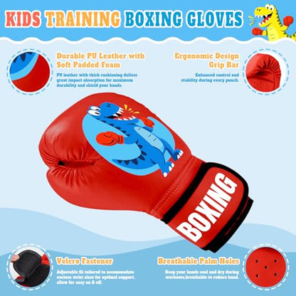 Kids Boxing Gloves for Boys & Girls, Youth Boxing Training Gloves for Kids Age 3 to 9 Years, 4OZ Training Sparring Gloves for Punching Bag Kickboxing Muay Thai MMA - color: Red & Blue
